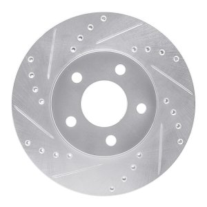 Chevrolet Malibu Brake Rotor (1) - Front Left - R1 Concepts - Drilled & Slotted - Silver - `04-`08